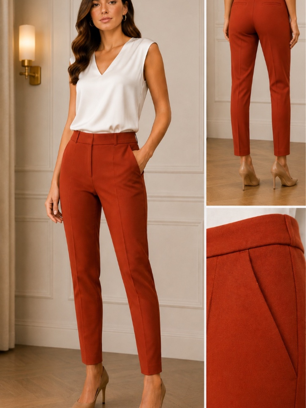 Express Columnist Women's Burnt Orange Tapered Career Ankle Crop Trousers Pant 2